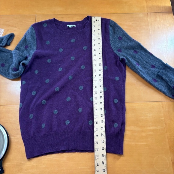 Halogen L/ XL Nordstrom wool cashmere purple grey polka dot crew sweater - Picture 5 of 7